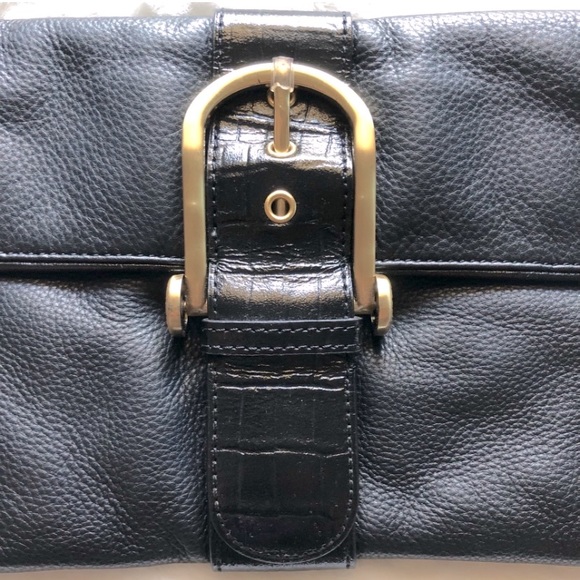 New BCBG black pebble leather large envelope clutch bag purse - Picture 2 of 6